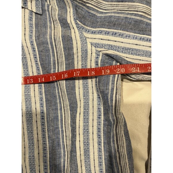 Lucky Brand Button Up Linen Blend Blue Striped Blouse Medium Long Sleeve - Picture 3 of 5
